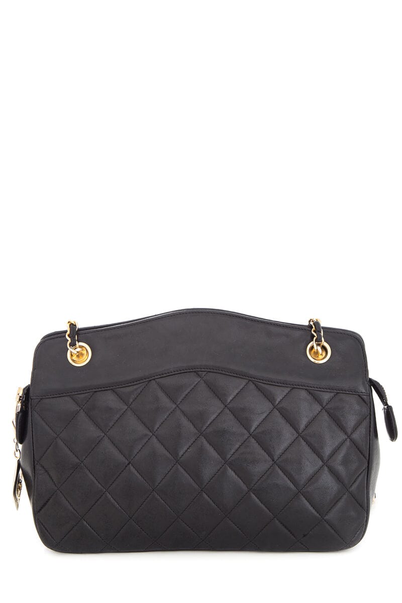 Luxury Chanel Vintage Black Quilted Medallion Zip Tote  Shoulder Bag