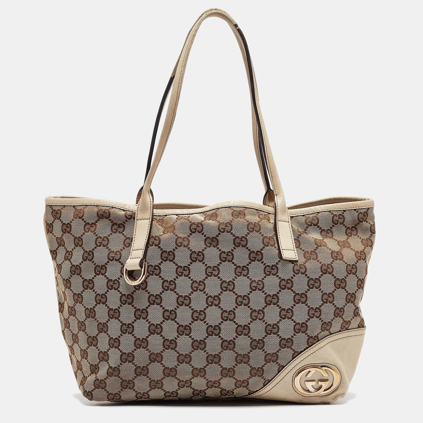 Luxury Gucci Trending 2025 Beige/Off White GG Canvas and Leather Britt Tote