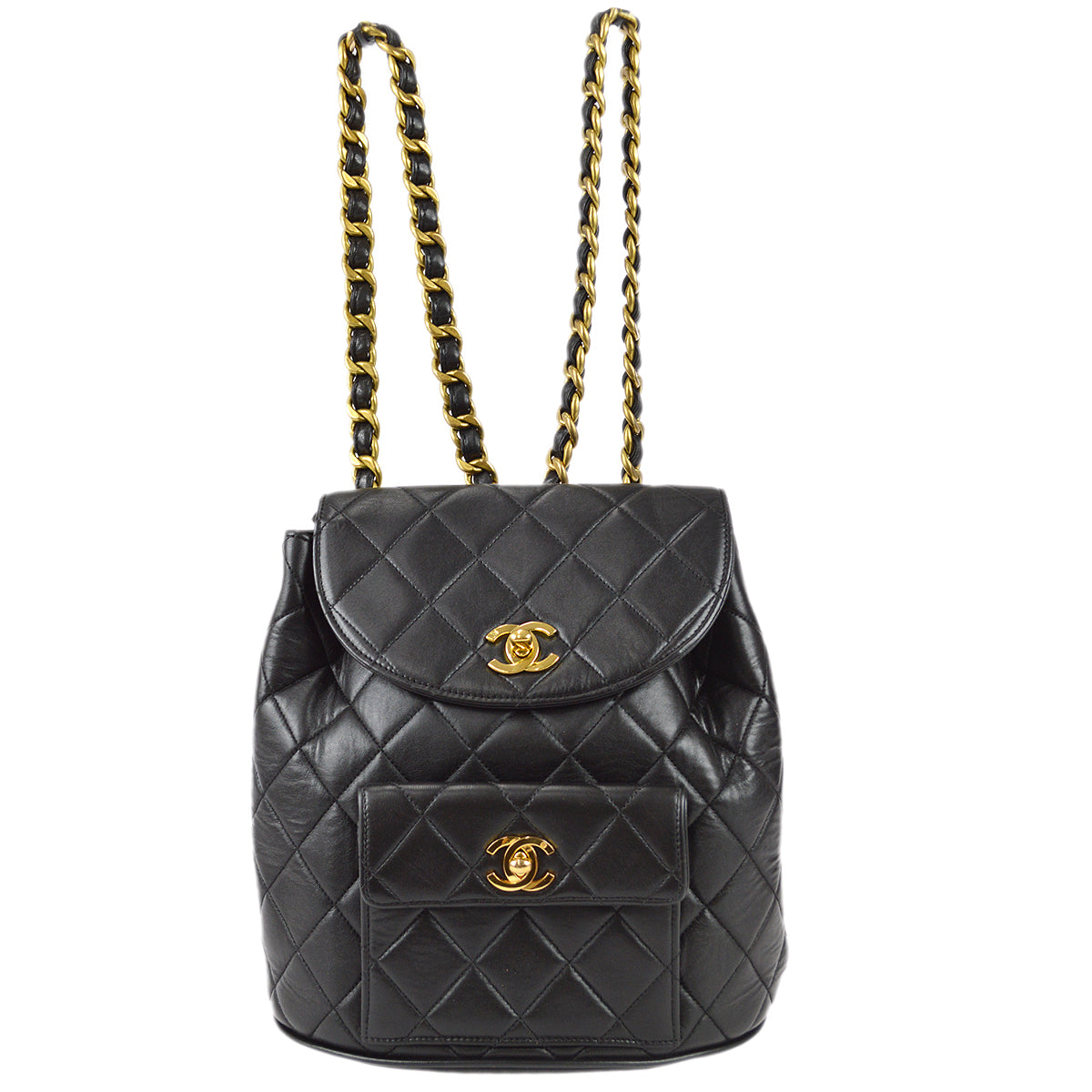 Luxury Chanel 1990s Duma Chain Backpack Bag Black Lambskin