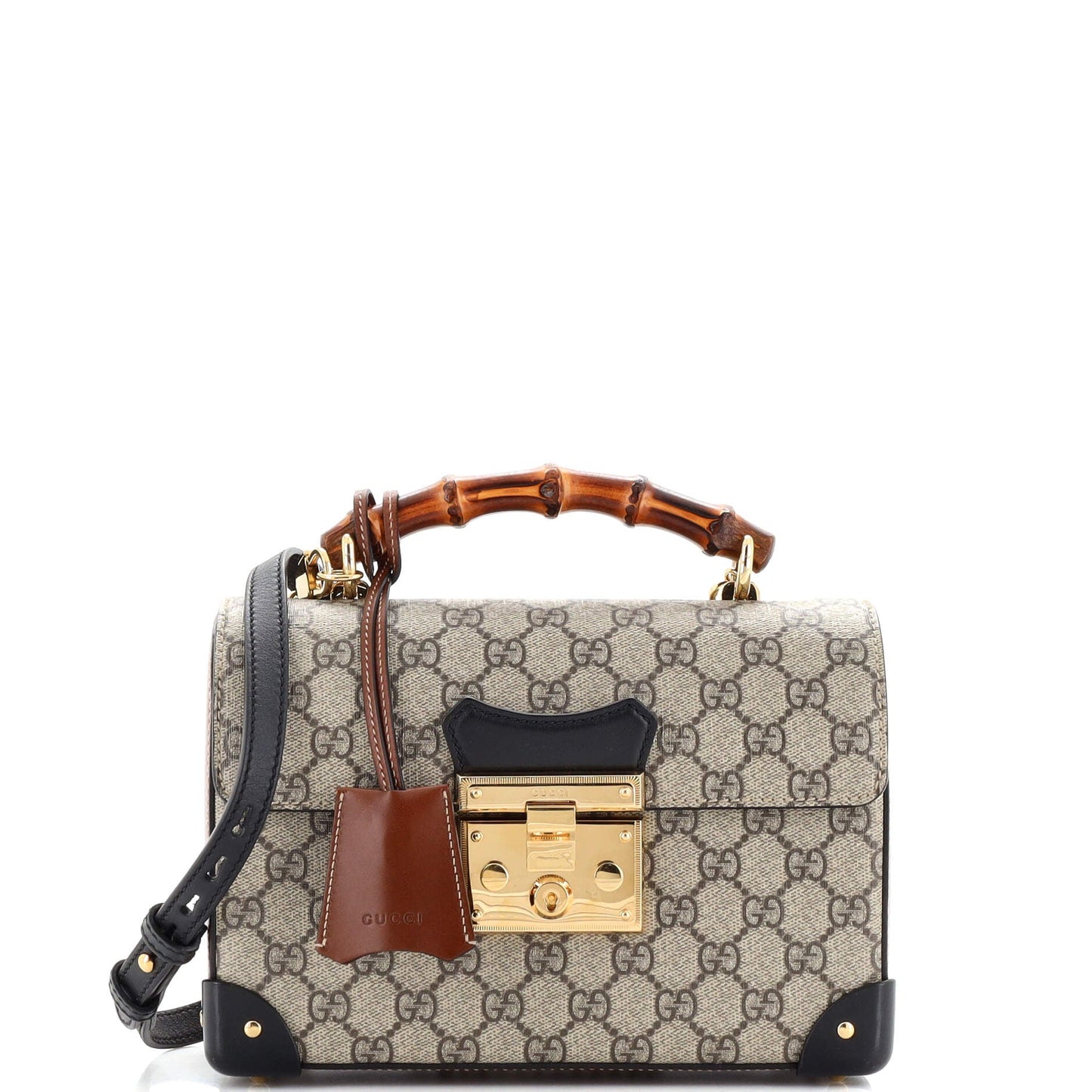 Luxury Gucci Trending 2025 Padlock Bamboo Shoulder Bag GG Coated Canvas Small
