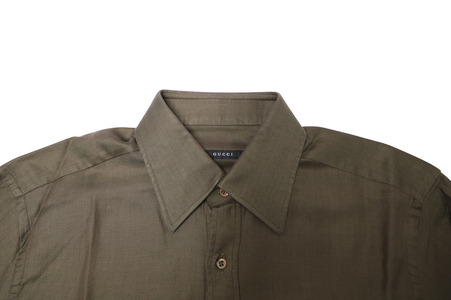 Luxury Gucci Trending 2025 Herringbone Button Down Shirt in Dark Brown Cotton