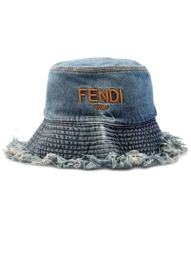 Luxury Fendi Embroidered Logo Denim Bucket Hat Blue