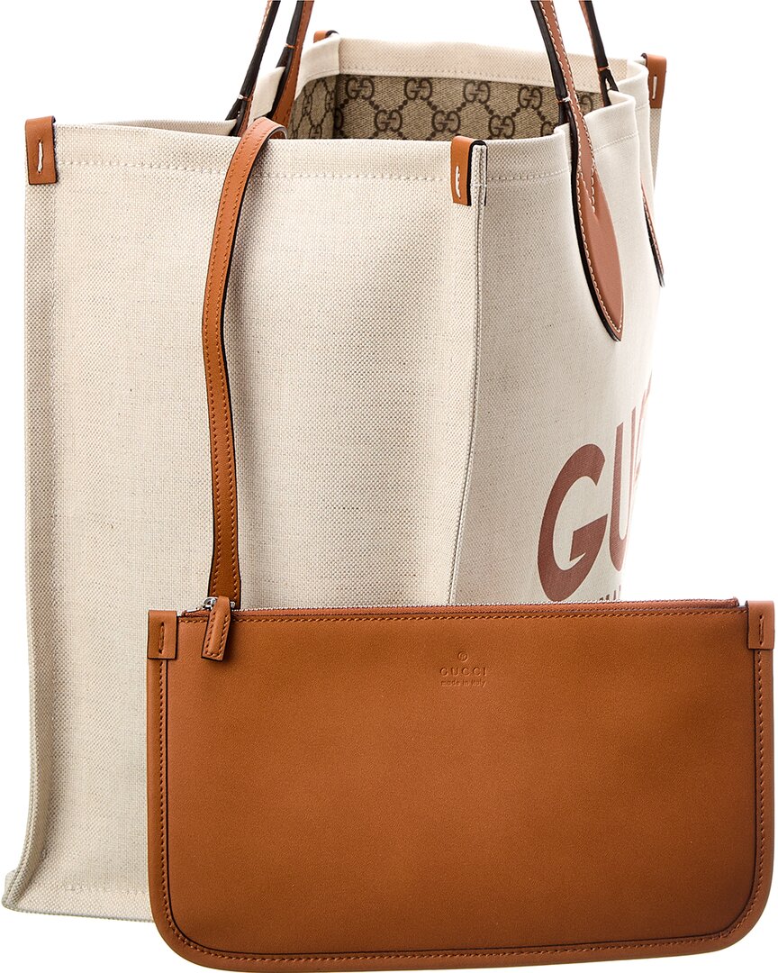 Luxury Gucci Trending 2025 Logo Print Canvas & Leather Tote