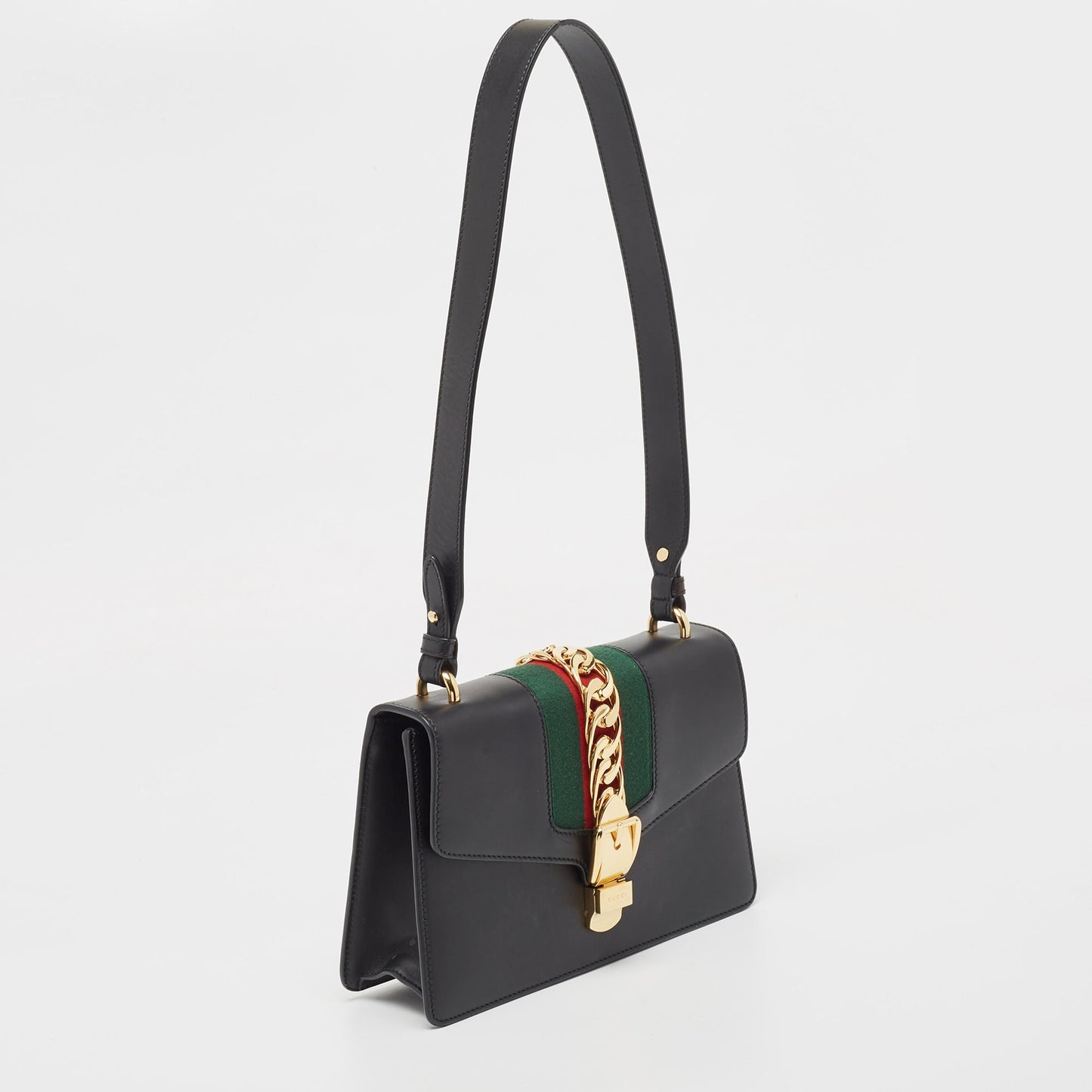 Gucci Black Leather Small Web Sylvie Shoulder Bag