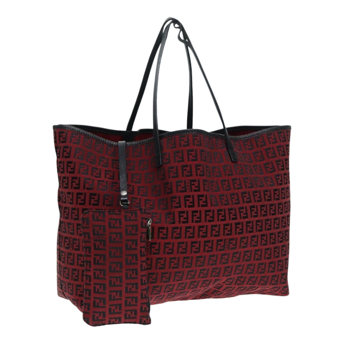 Luxury Fendi Zucchino Canvas Tote Bag Red Black Silver90199
