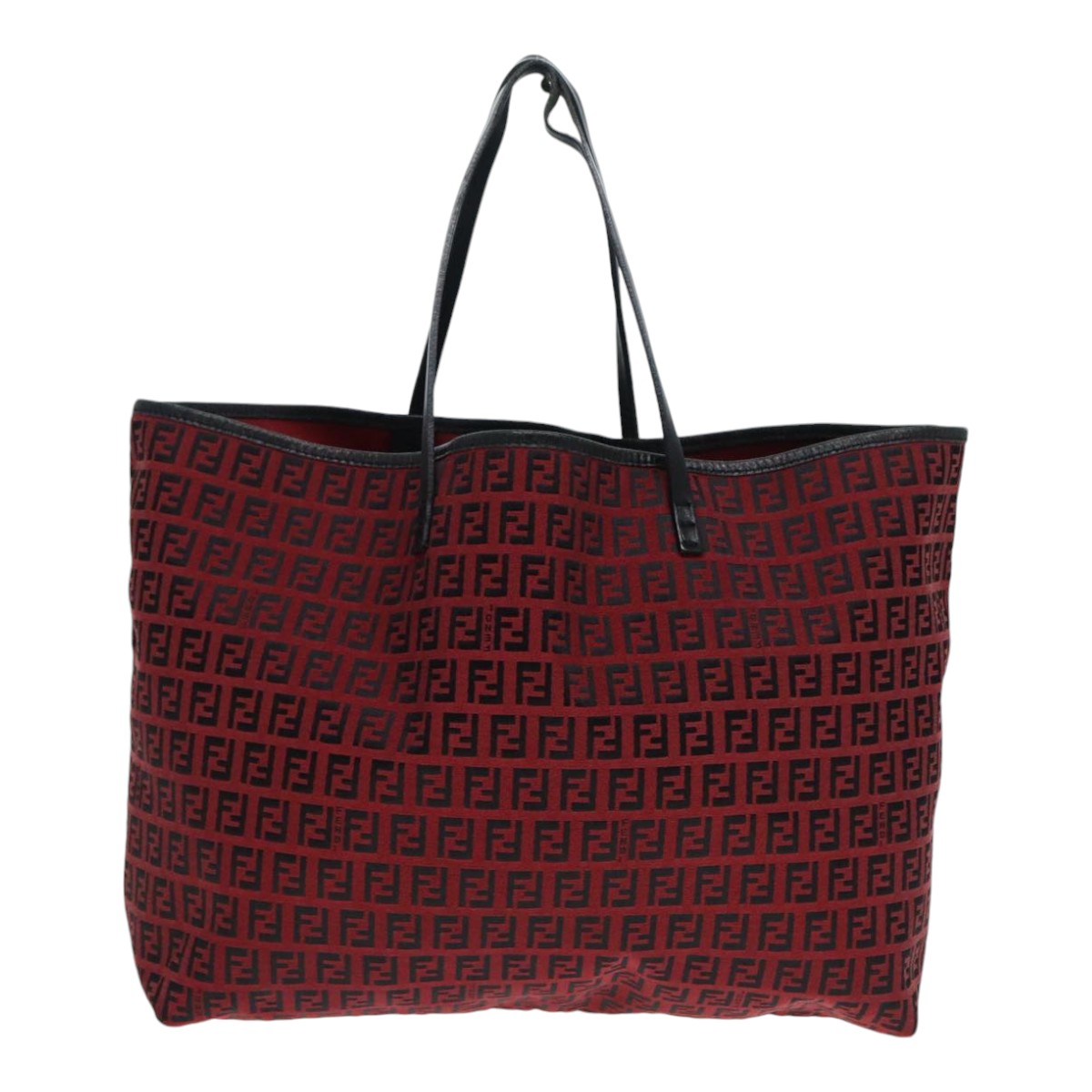 Luxury Fendi Zucchino Canvas Tote Bag Red Black Silver90199