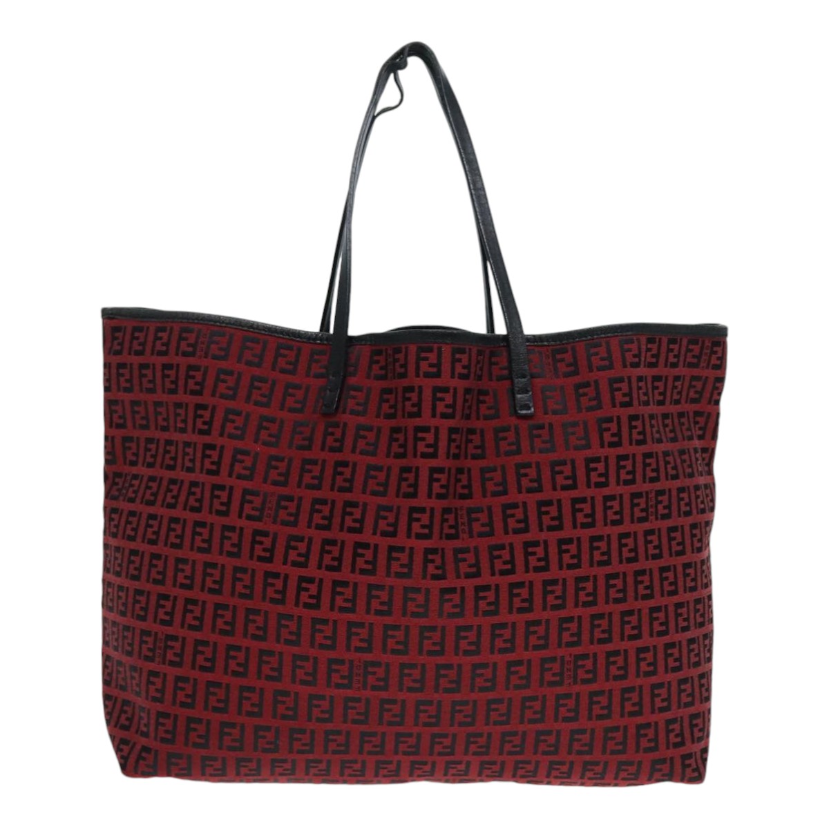 Luxury Fendi Zucchino Canvas Tote Bag Red Black Silver90199
