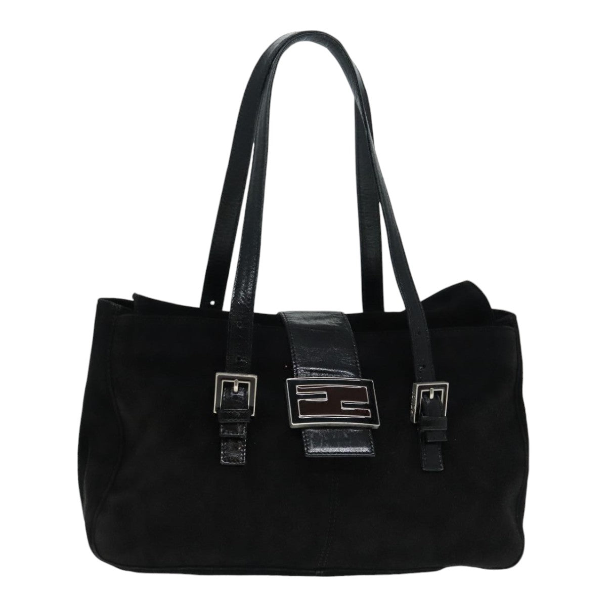 Luxury Fendi Hand Bag Suede Leather Black Silver90200