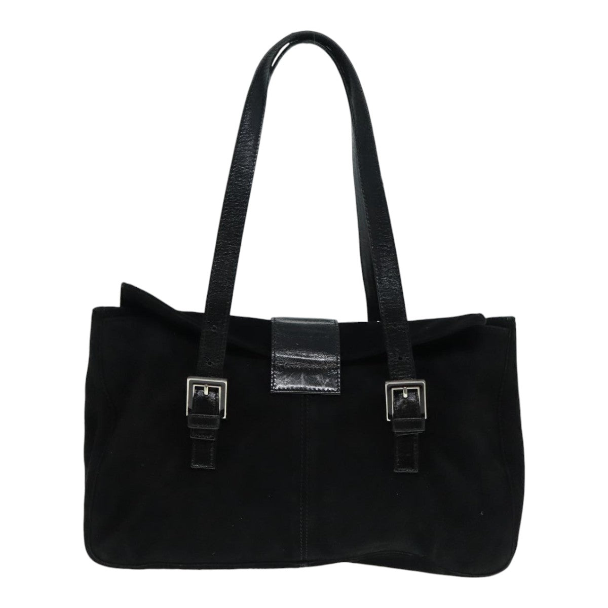 Luxury Fendi Hand Bag Suede Leather Black Silver90200