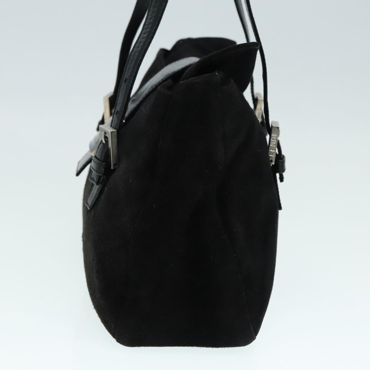 Luxury Fendi Hand Bag Suede Leather Black Silver90200