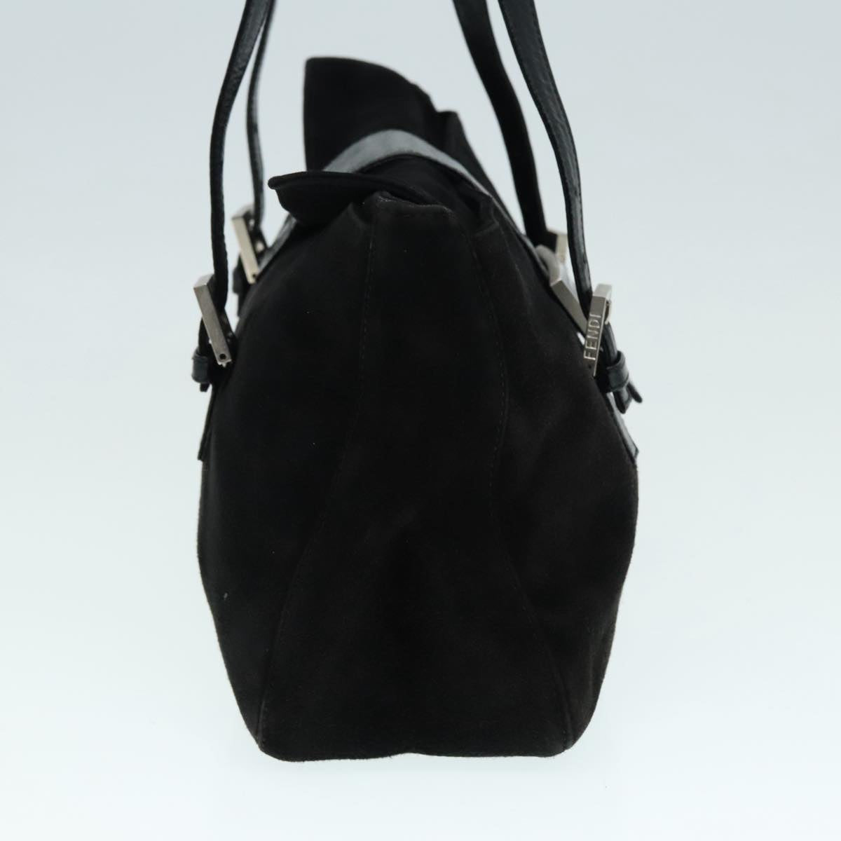Luxury Fendi Hand Bag Suede Leather Black Silver90200