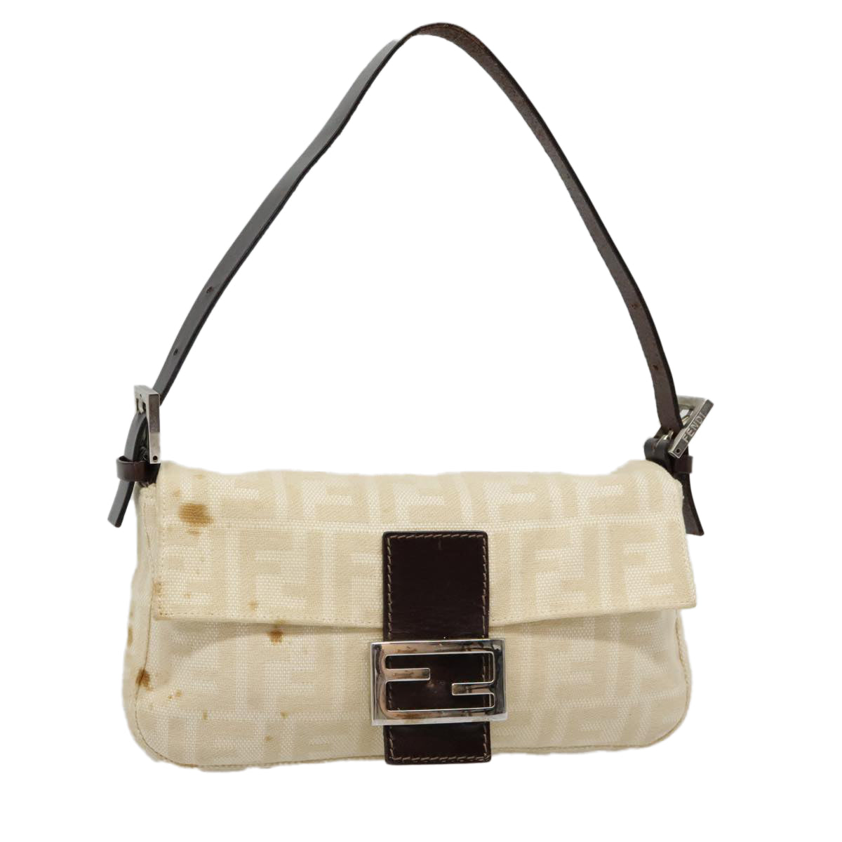 Luxury Fendi Zucca Canvas Mamma Baguette Shoulder Bag Beige Brown Silver90203