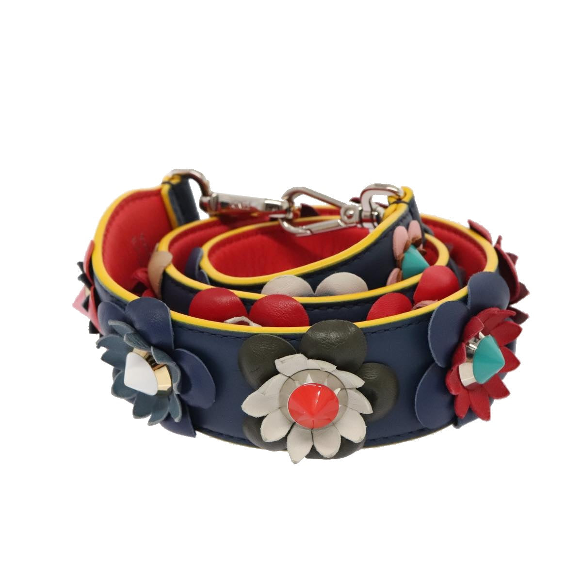 Luxury Fendi Flower Shoulder Strap Leather 31.9"" Blue Silver90205