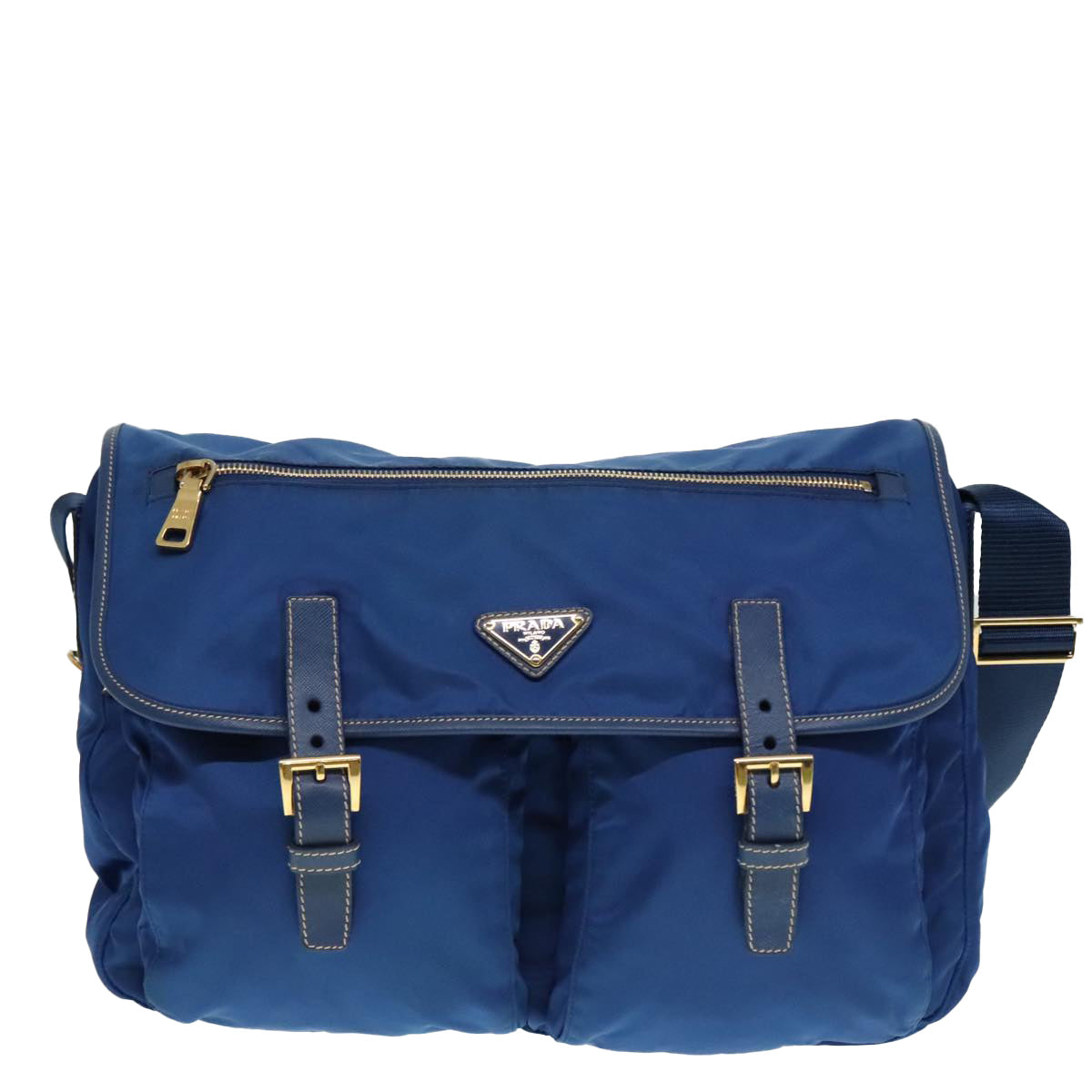 Luxury Prada Shoulder Bag Nylon Blue Gold  90221