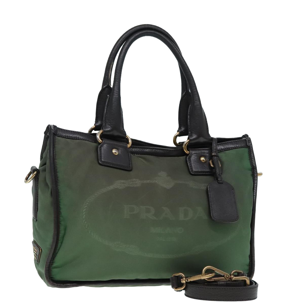 Luxury Prada Hand Bag Nylon 2way Khaki Gold  90222