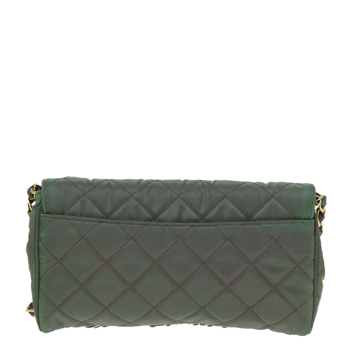 Luxury Prada Chain Quilted Shoulder Bag Nylon Khaki Gold  90227