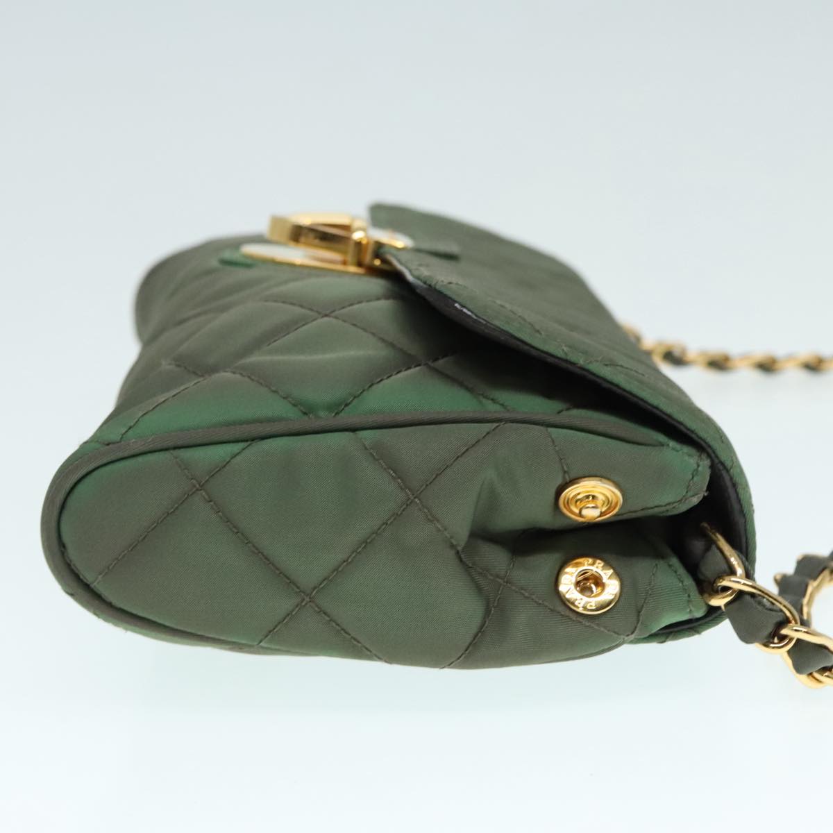 Luxury Prada Chain Quilted Shoulder Bag Nylon Khaki Gold  90227