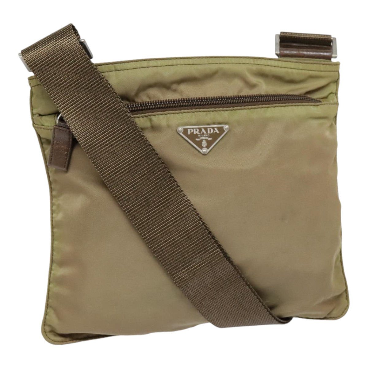 Luxury Prada Shoulder Bag Nylon Khaki Silver  90231