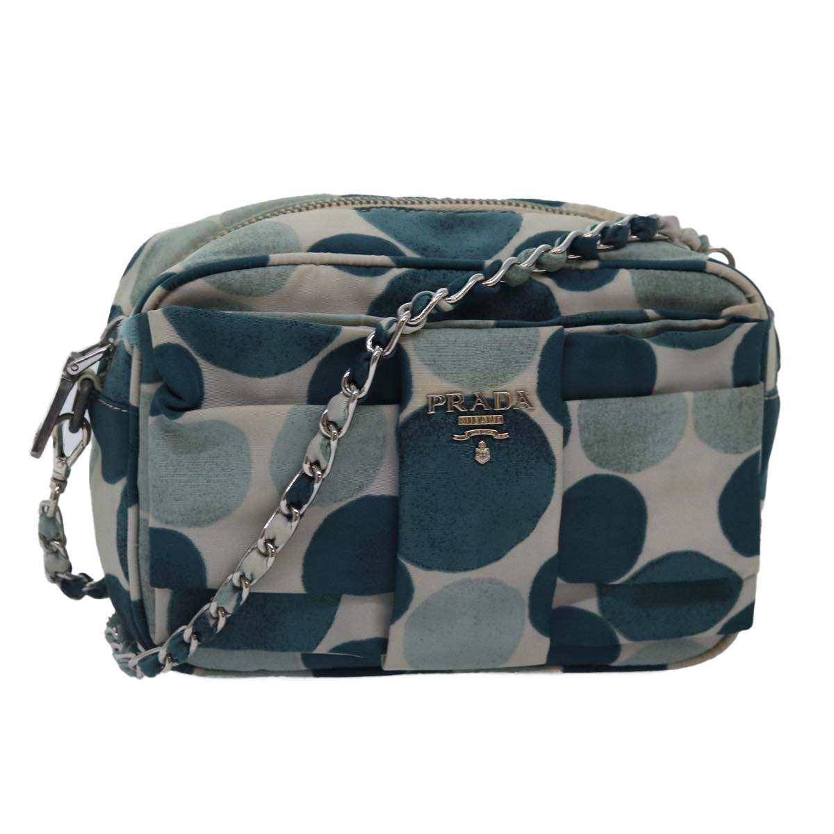 Luxury Prada Chain Shoulder Bag Nylon Blue Silver  90232