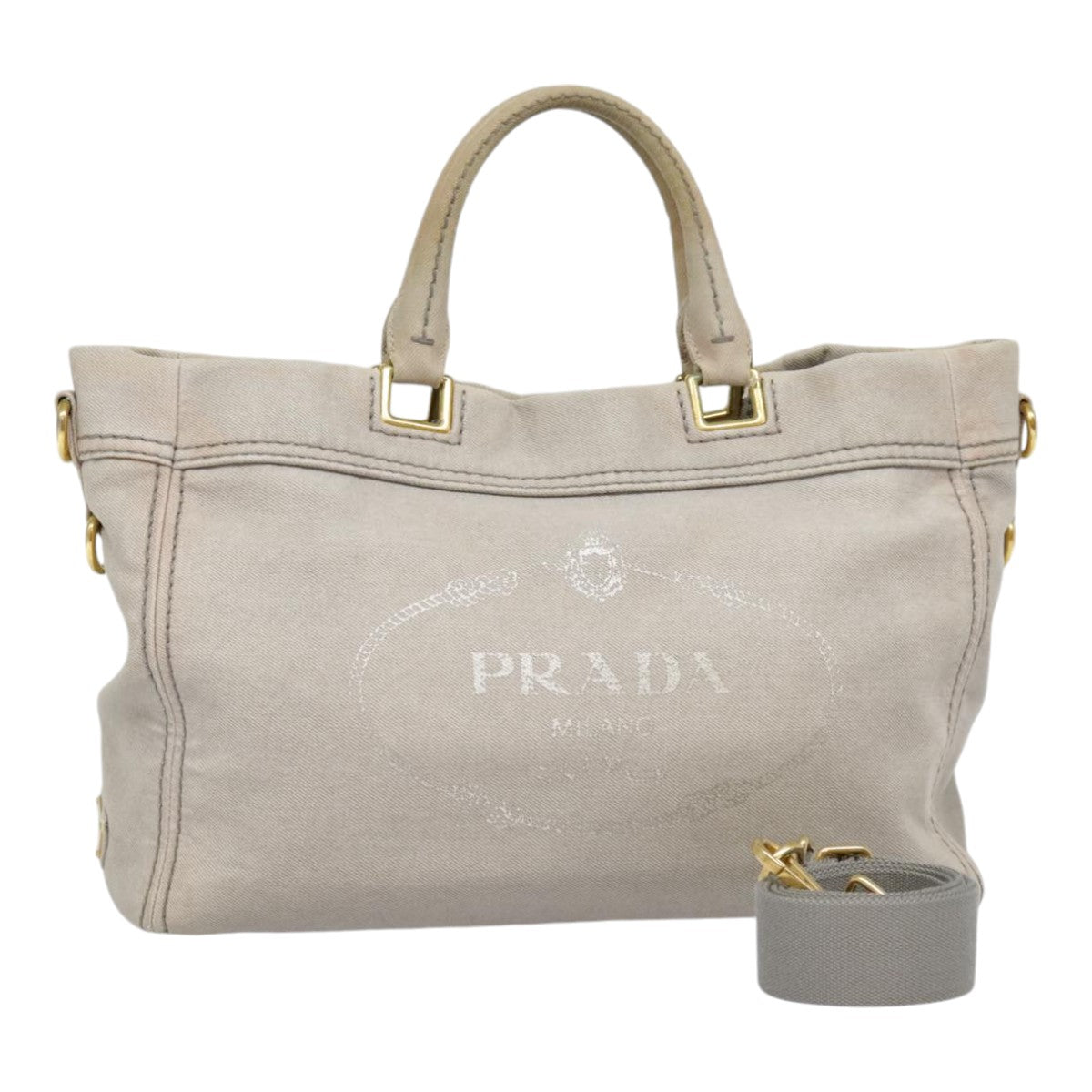 Luxury Prada Hand Bag Denim 2way Gray Gold  90233