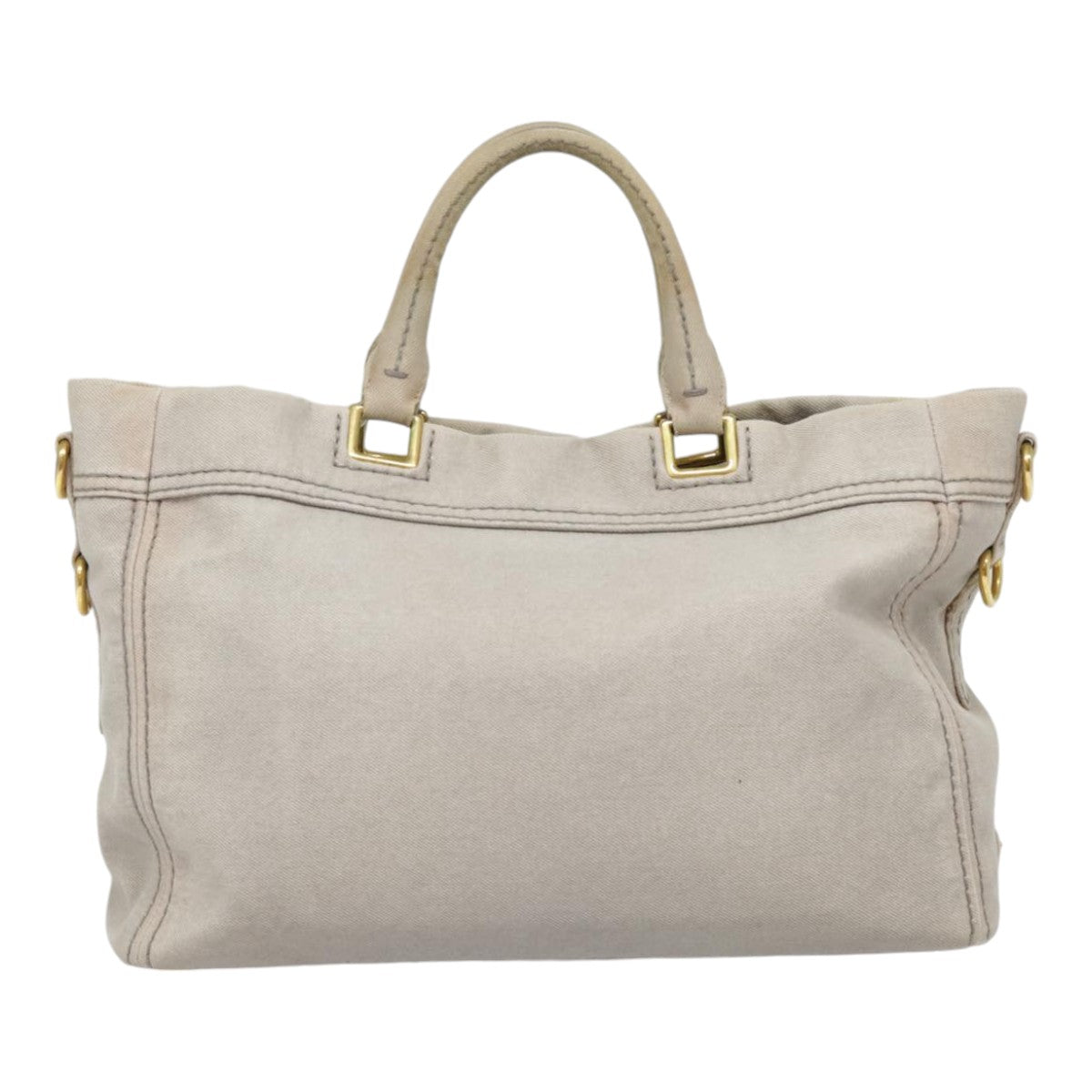 Luxury Prada Hand Bag Denim 2way Gray Gold  90233