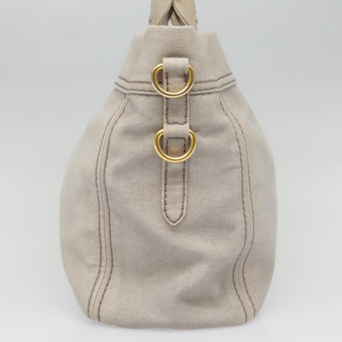 Luxury Prada Hand Bag Denim 2way Gray Gold  90233