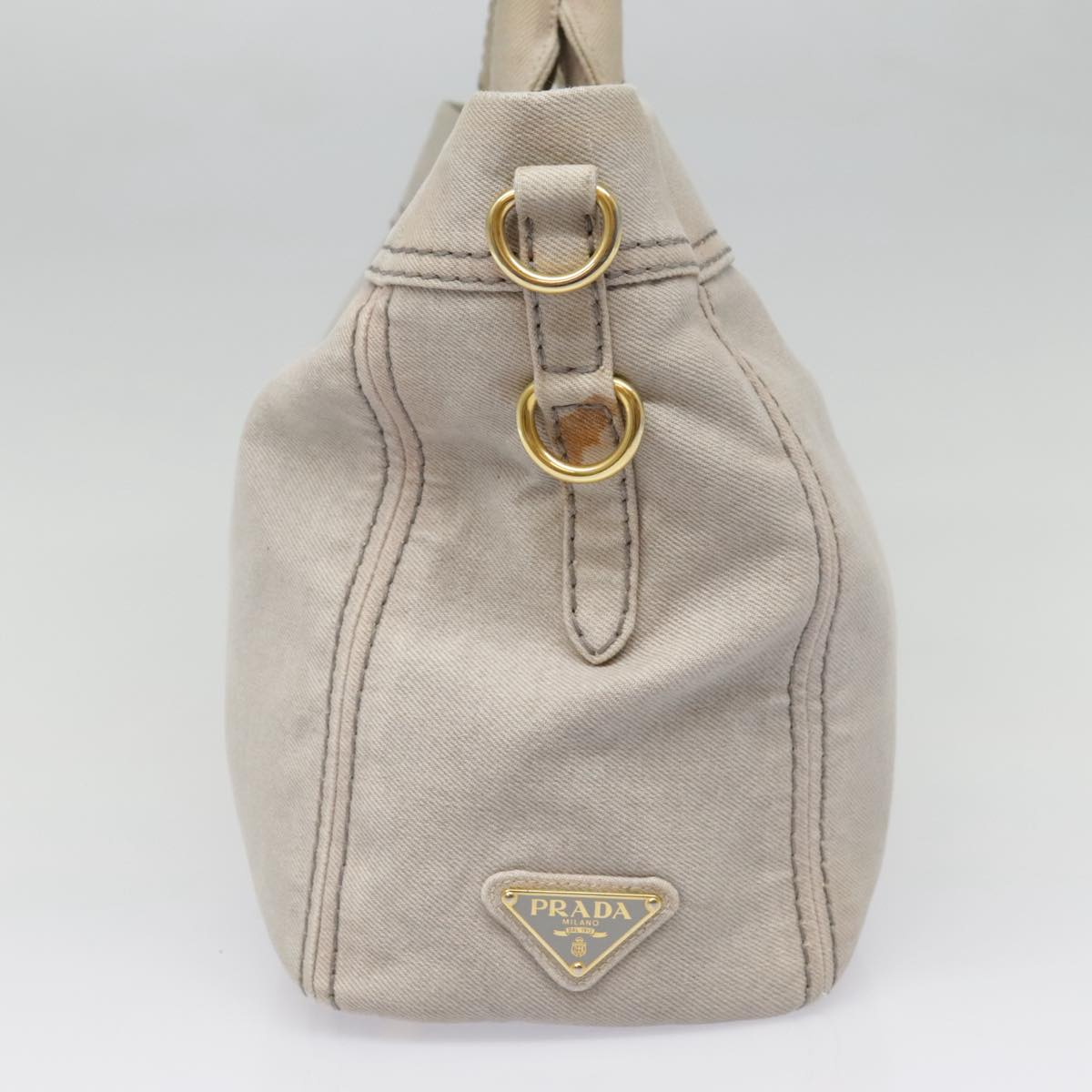 Luxury Prada Hand Bag Denim 2way Gray Gold  90233