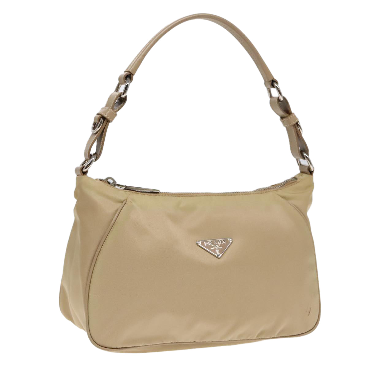 Luxury Prada Shoulder Bag Nylon Beige Silver  90237