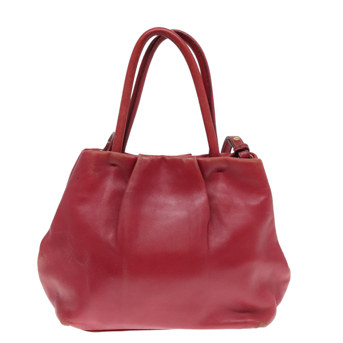 Luxury Prada Hand Bag Leather 2way Red Gold  90241