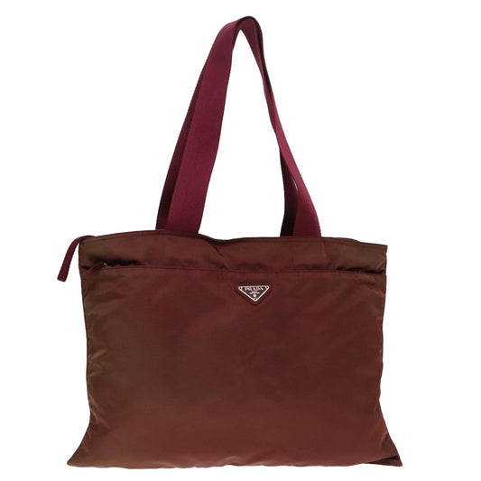 Luxury Prada Tote Bag Nylon Wine Red Silver  90243