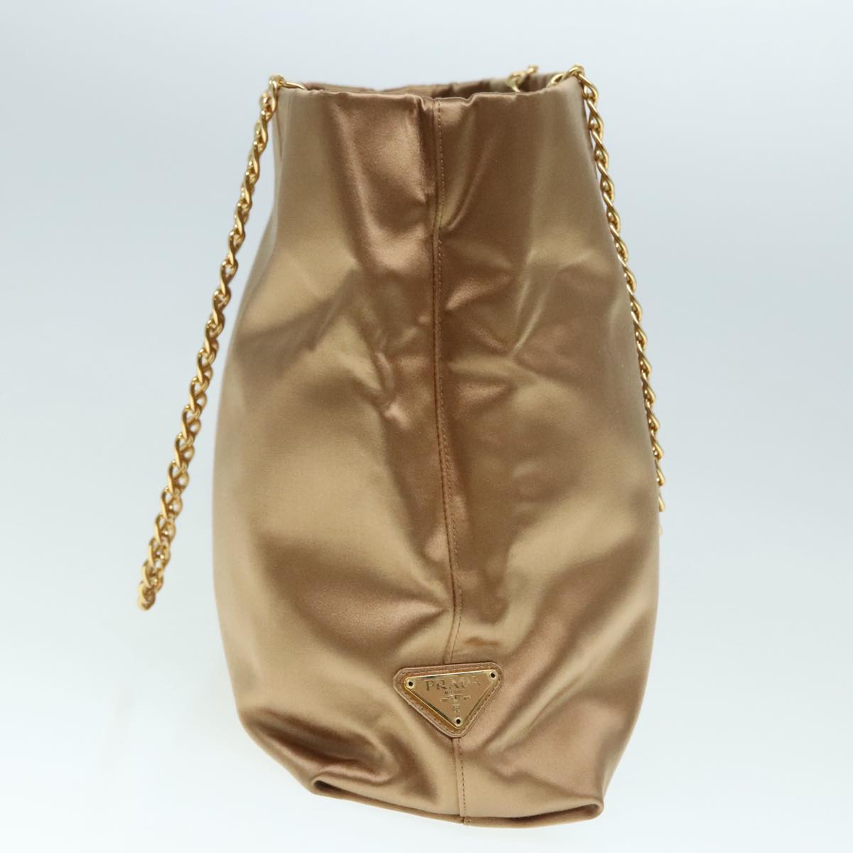 Luxury Prada Chain Tote Bag Nylon Brown Gold  90267