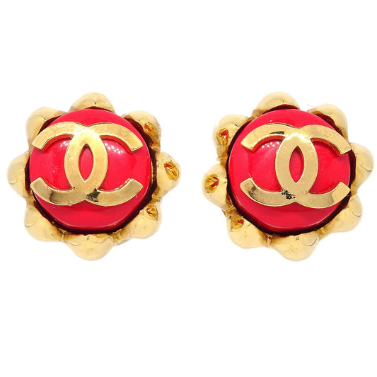 Luxury Chanel 1994 Earrings Red Gold