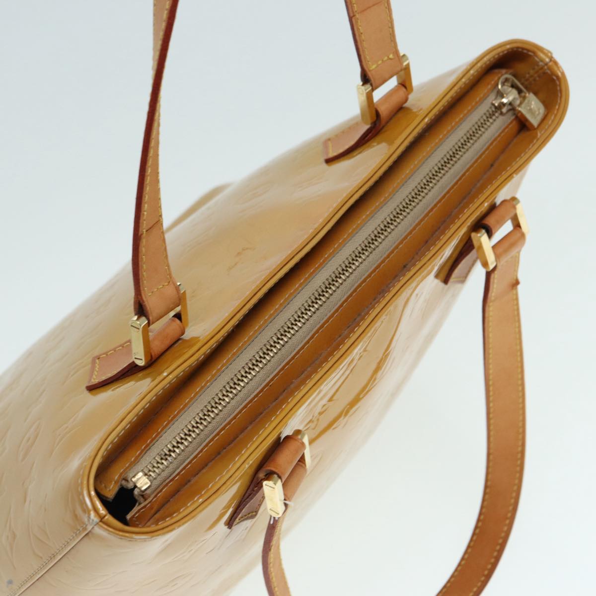 LOUIS VUITTON Monogram Vernis Houston Hand Bag Beige M91004 LV 90318