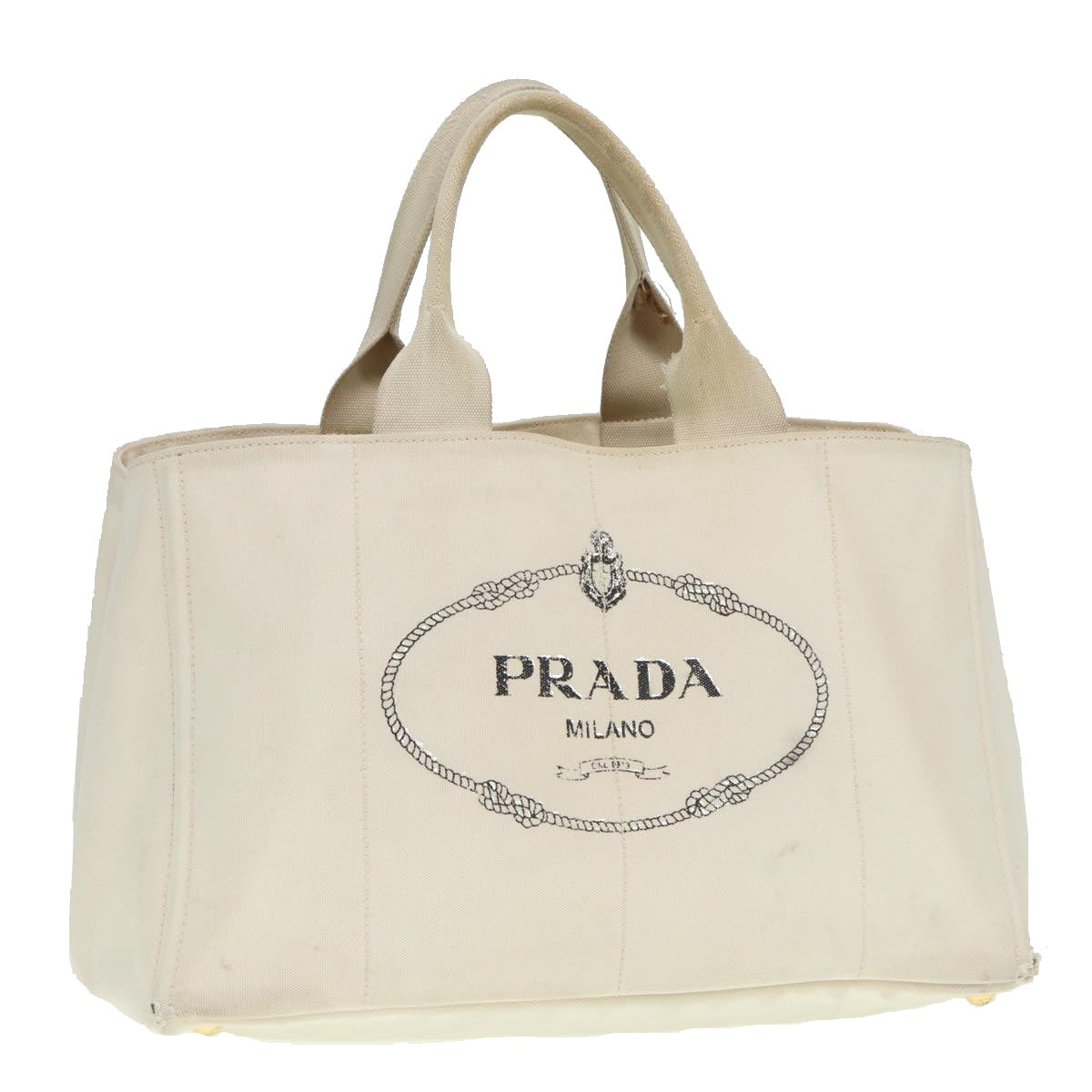 Luxury Prada Canapa GM Hand Bag Canvas Gold White  90320