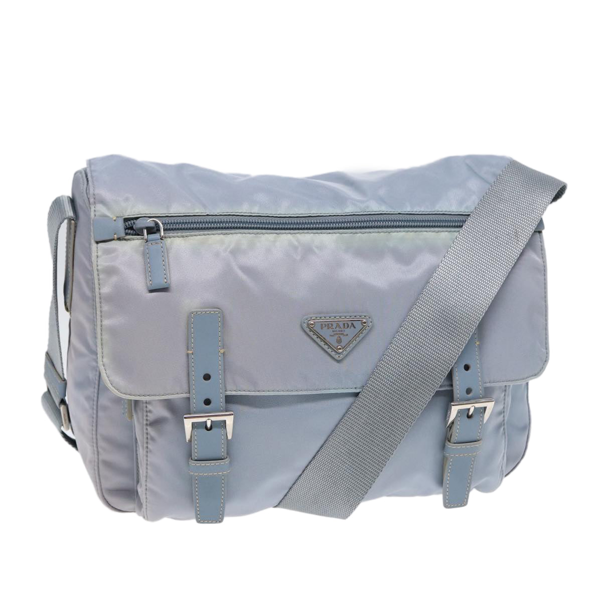 Luxury Prada Shoulder Bag Nylon Light Blue Silver  90337