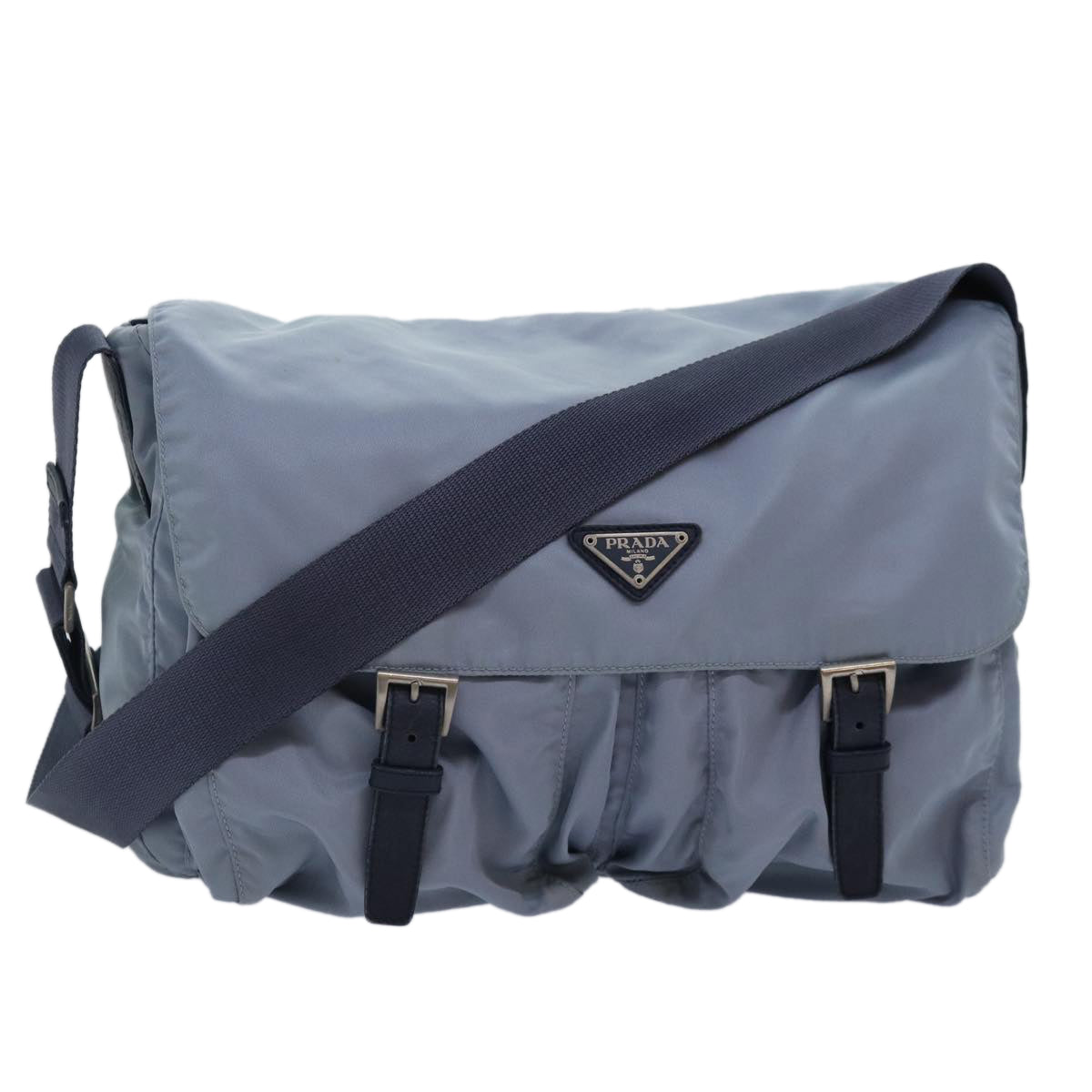 Luxury Prada Shoulder Bag Nylon Light Blue Silver  90338