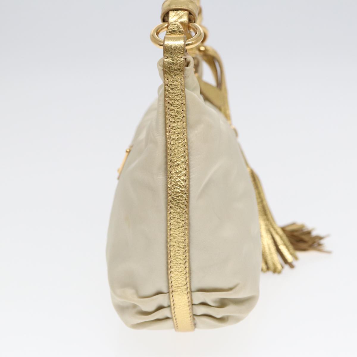 Luxury Prada Hand Bag Nylon Cream Gold  90344