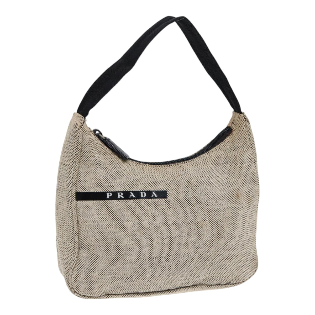 Luxury Prada Sports Hand Bag Canvas Silver Beige  90361