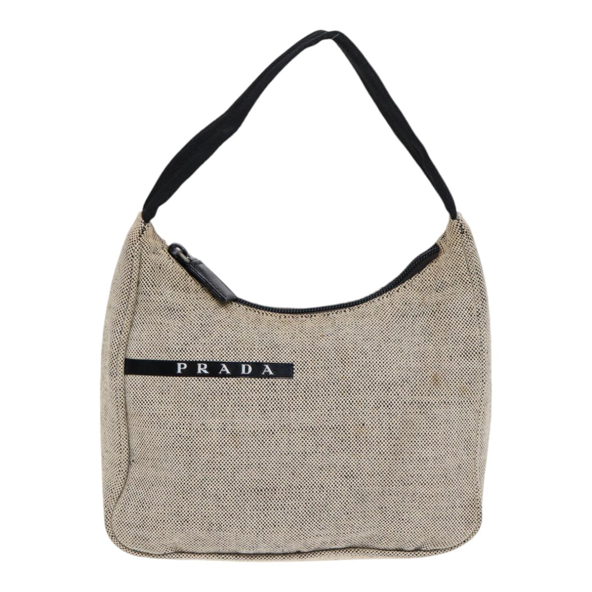 Luxury Prada Sports Hand Bag Canvas Silver Beige  90361