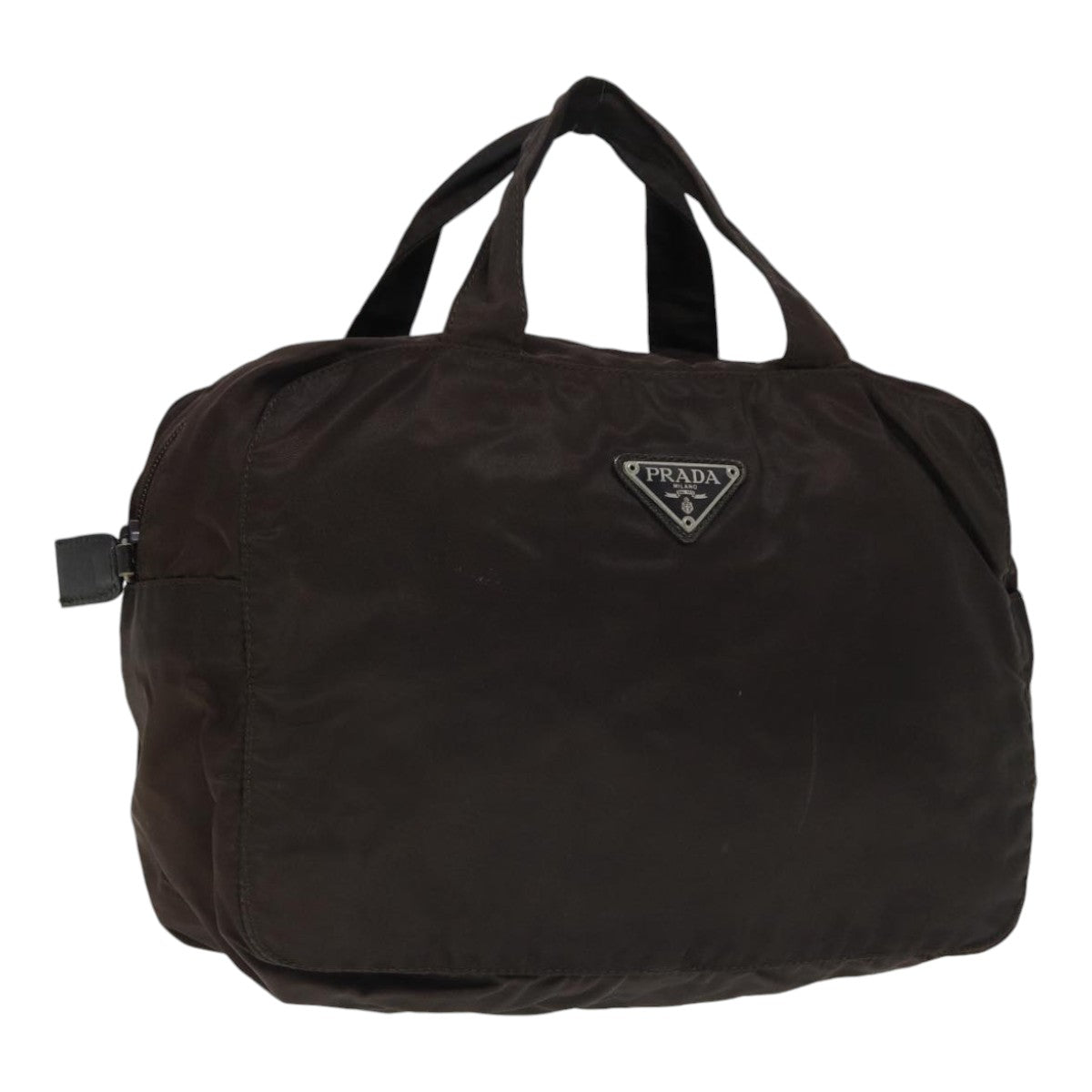 Luxury Prada Hand Bag Nylon Brown Silver  90376