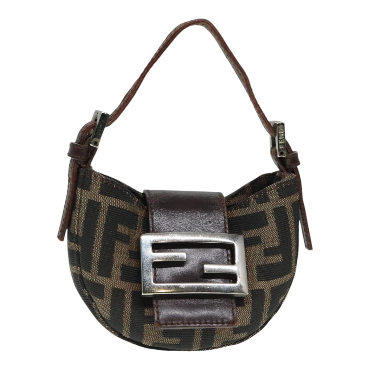 Luxury Fendi Zucca Canvas Mini Croissant Hand Bag Brown Black Silver90427