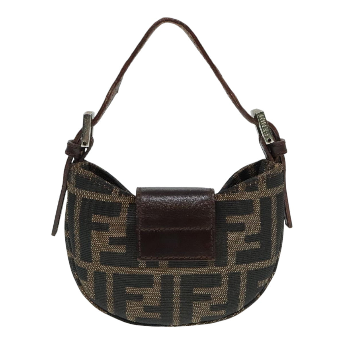 Luxury Fendi Zucca Canvas Mini Croissant Hand Bag Brown Black Silver90427
