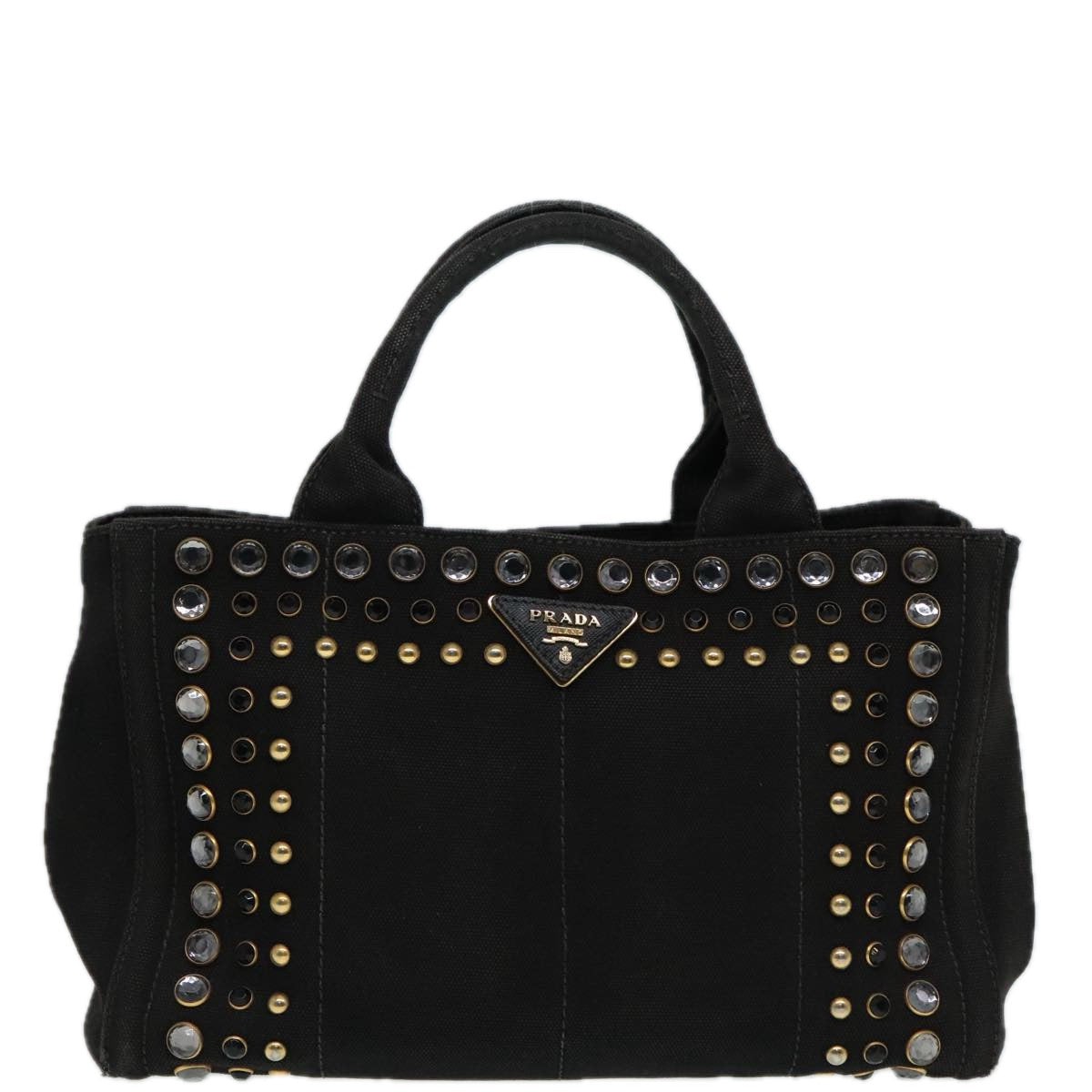 Luxury Prada Bijoux Canapa PM Hand Bag Canvas 2way Black Gold  90474