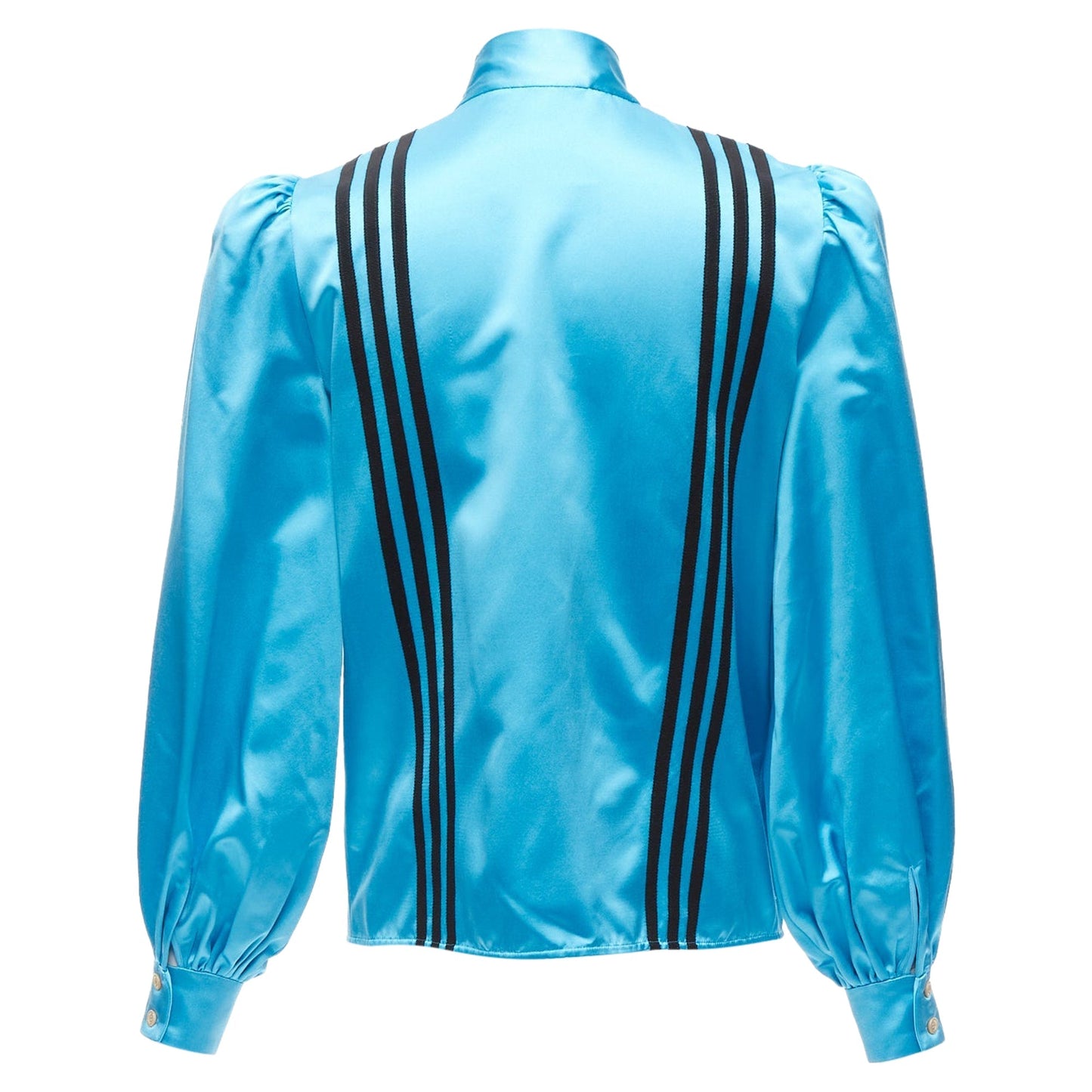 Gucci Adidas silk stripe bow Victorian puff sleeve blouse