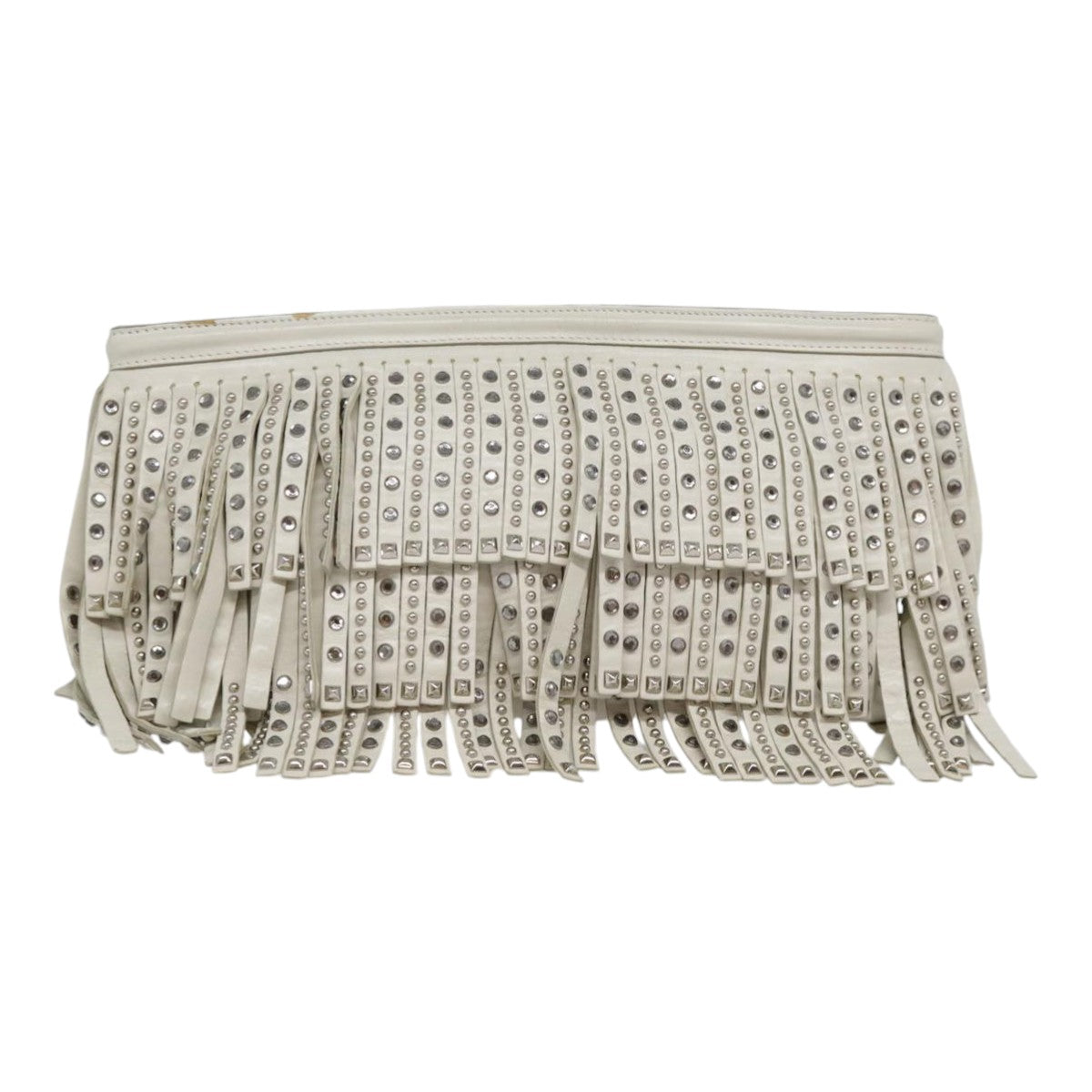 Luxury Prada beads Clutch Bag Leather White  90511