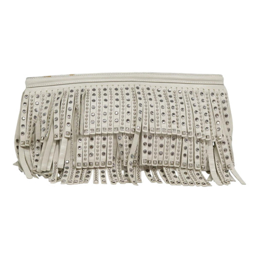 Luxury Prada beads Clutch Bag Leather White  90511