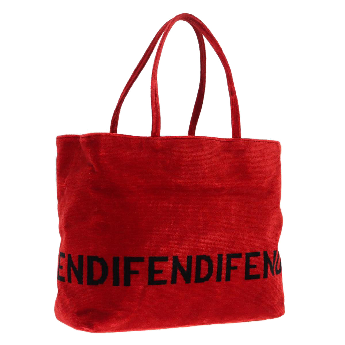 Luxury Fendi Tote Bag Corduroy Red Black Silver90542