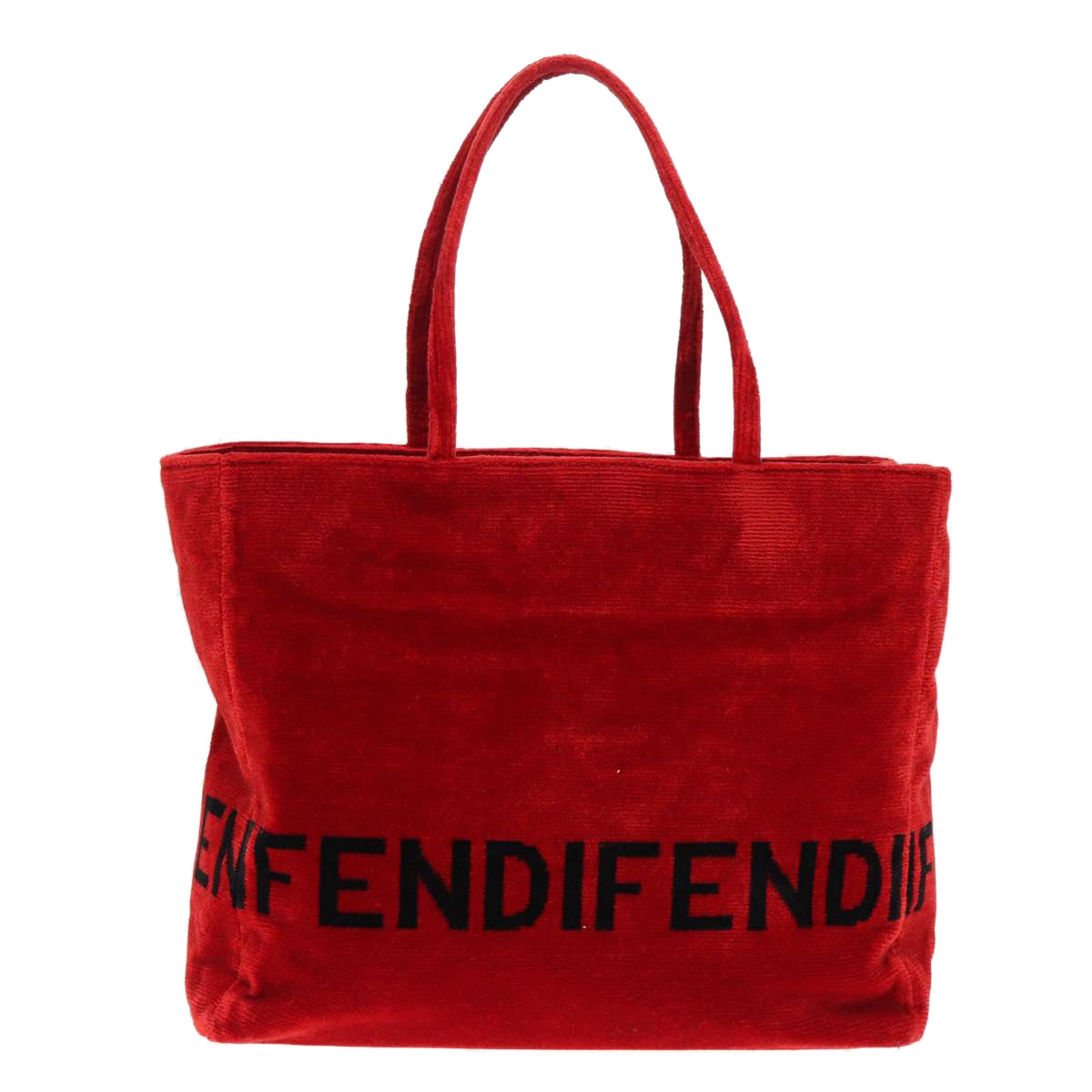 Luxury Fendi Tote Bag Corduroy Red Black Silver90542