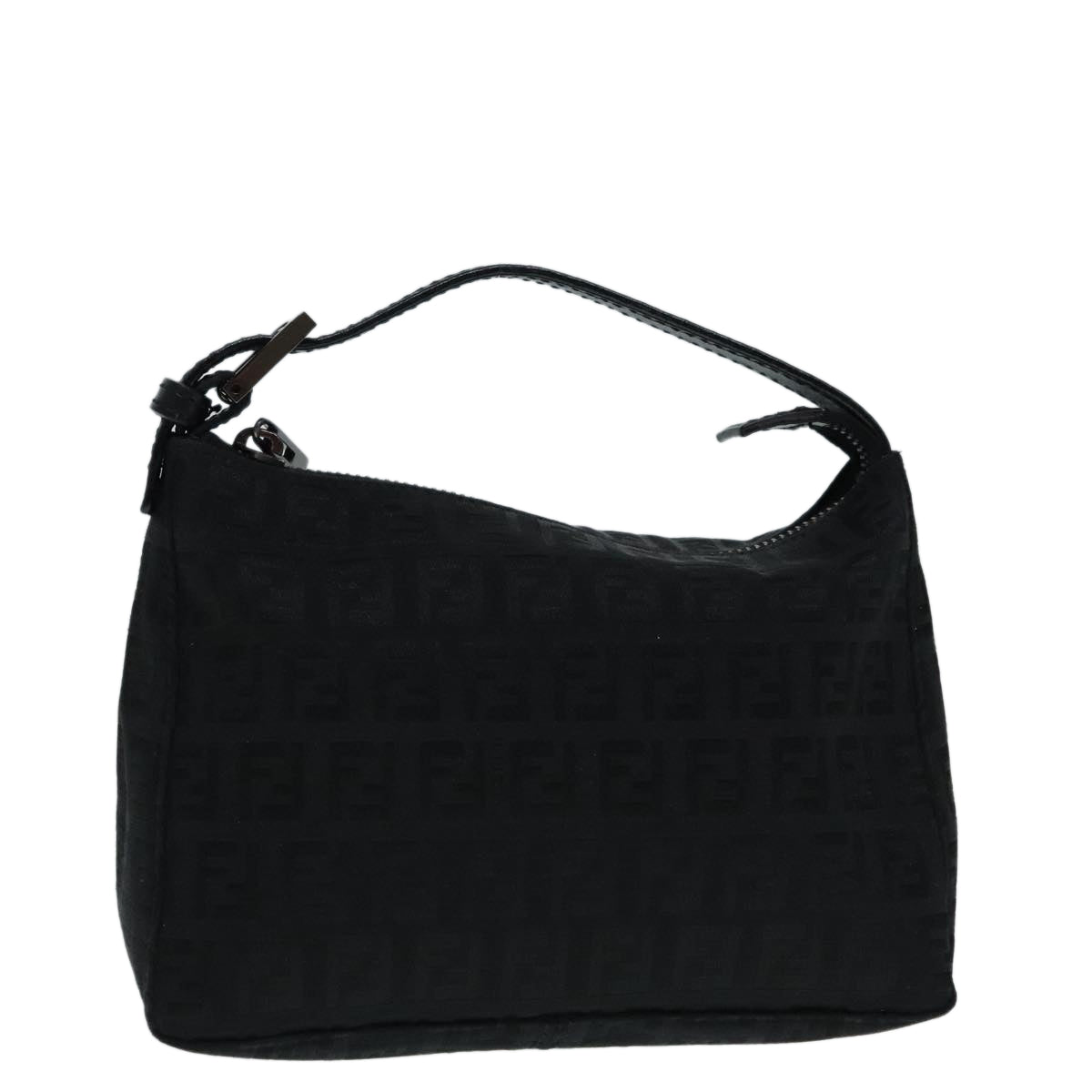 Luxury Fendi Zucchino Canvas Hand Bag Black Silver90550