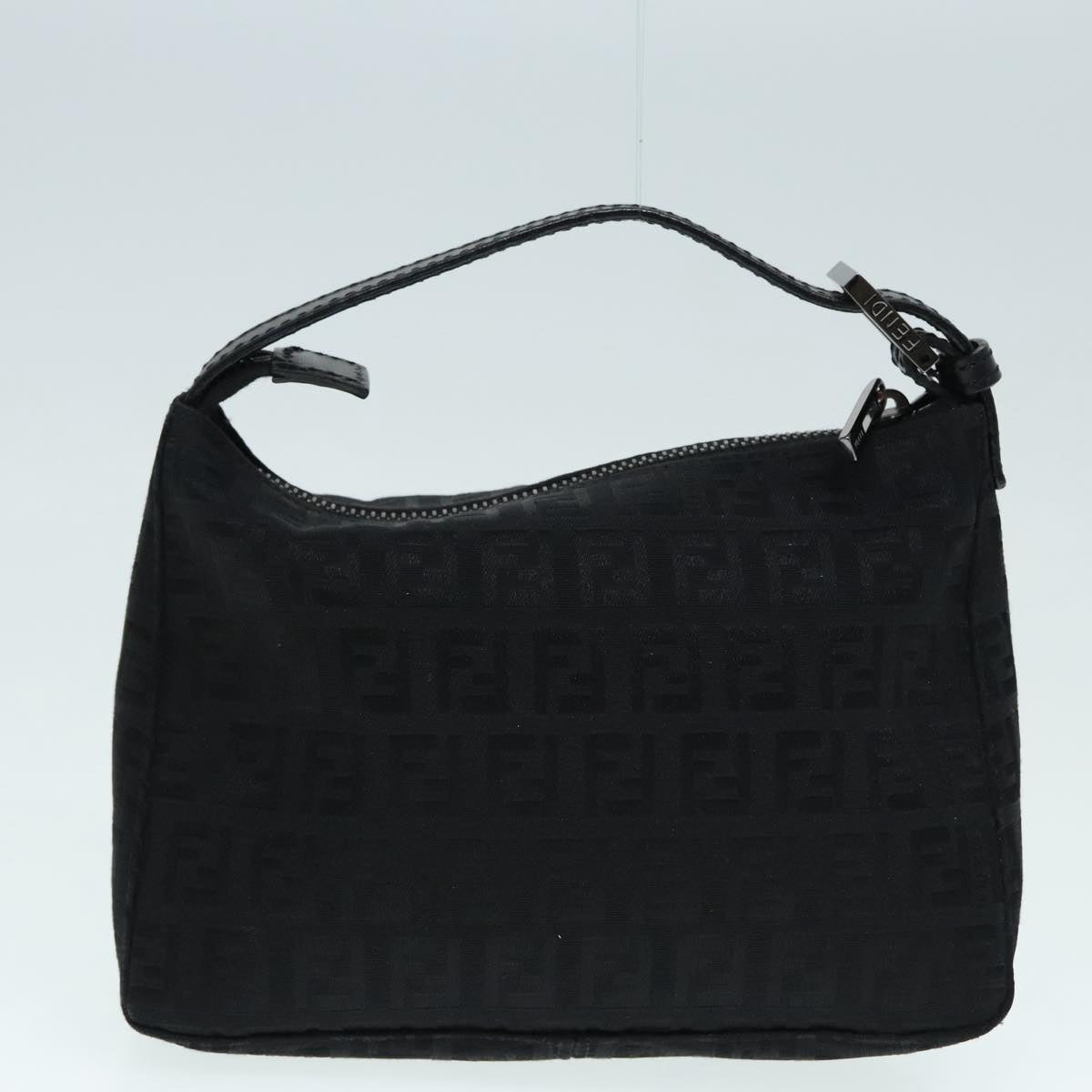 Luxury Fendi Zucchino Canvas Hand Bag Black Silver90550